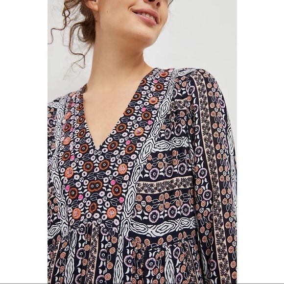 NEW Anthropologie Maeve Naomi Floral Embroidered V-Neck Tunic Mini Dress Small - Picture 2 of 5